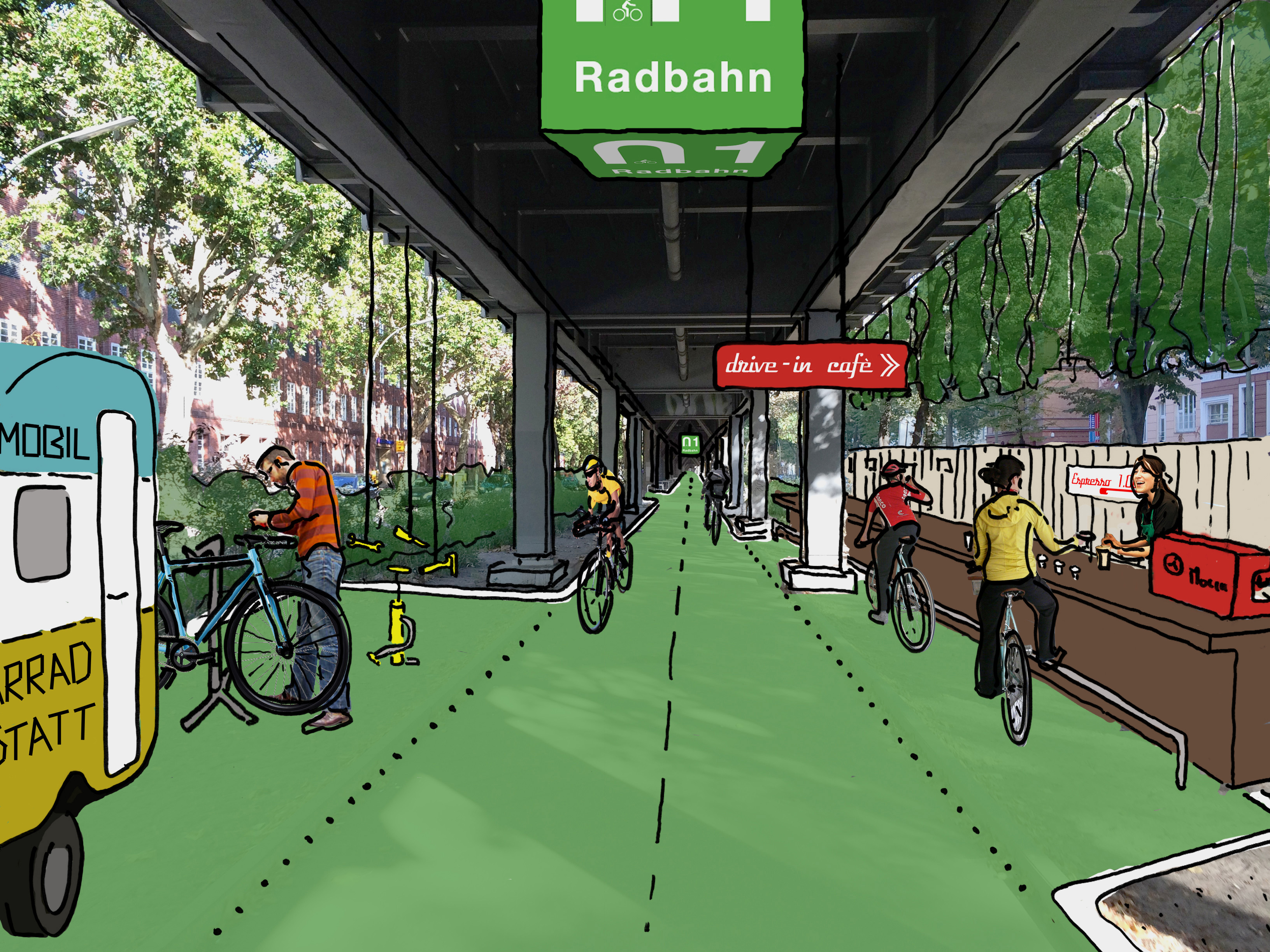 Alemanha cria projecto de ciclovia coberta e sustentável 01_Radbahn_SketchOverlay_Below